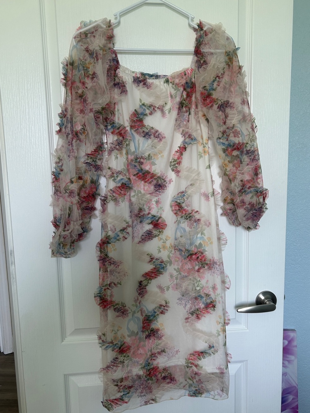 Floral Ruffle Sheer Women's Dress - Pink Multi